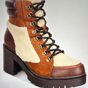 New in Box $100 Sun + Stone Women's Brown and Cream Lace-Up Combat Boots sz 7